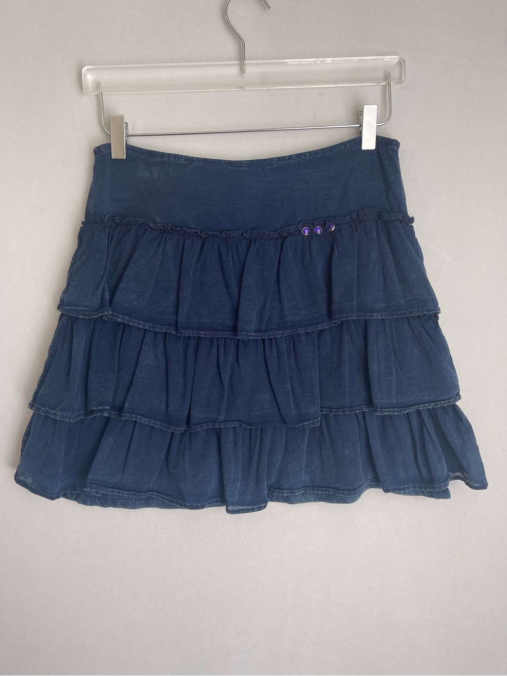 French Lable DDP Indigo Blue Cotton Multi Tier Mini Skirt XS